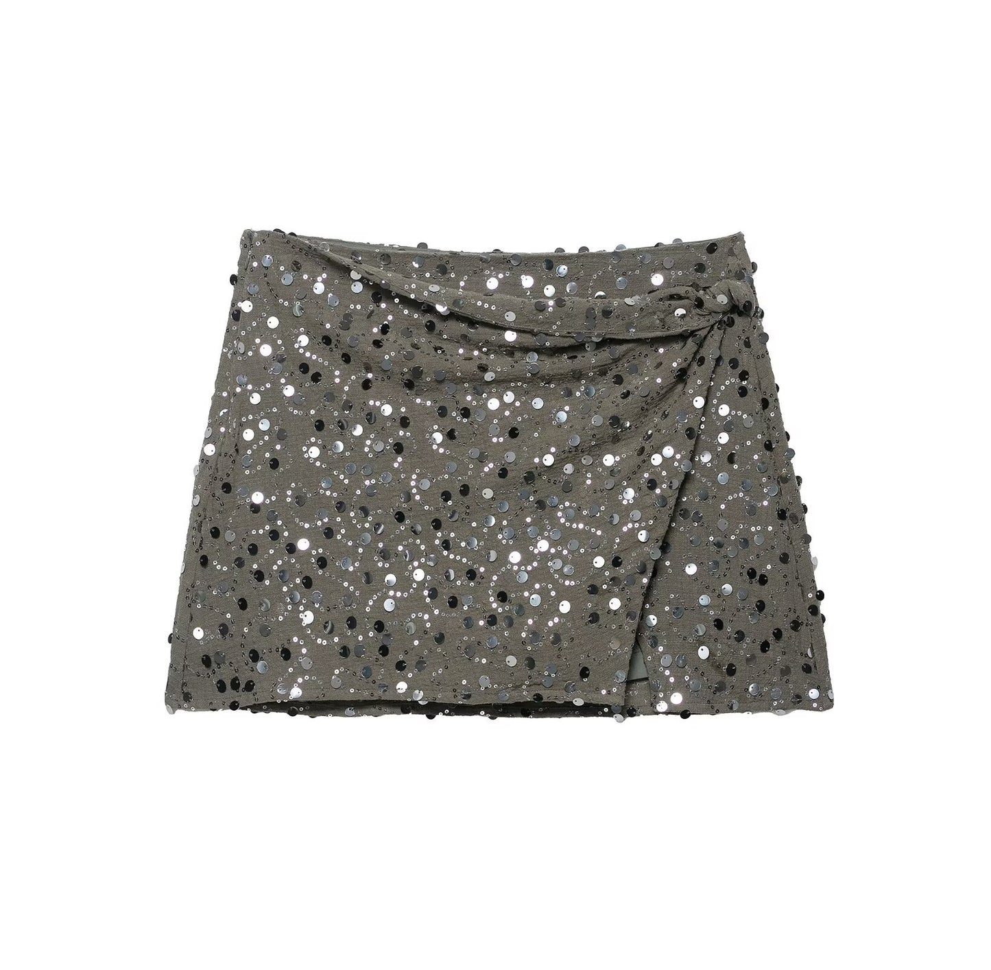Neve | Sequin Mini Skirt Grey Wrap