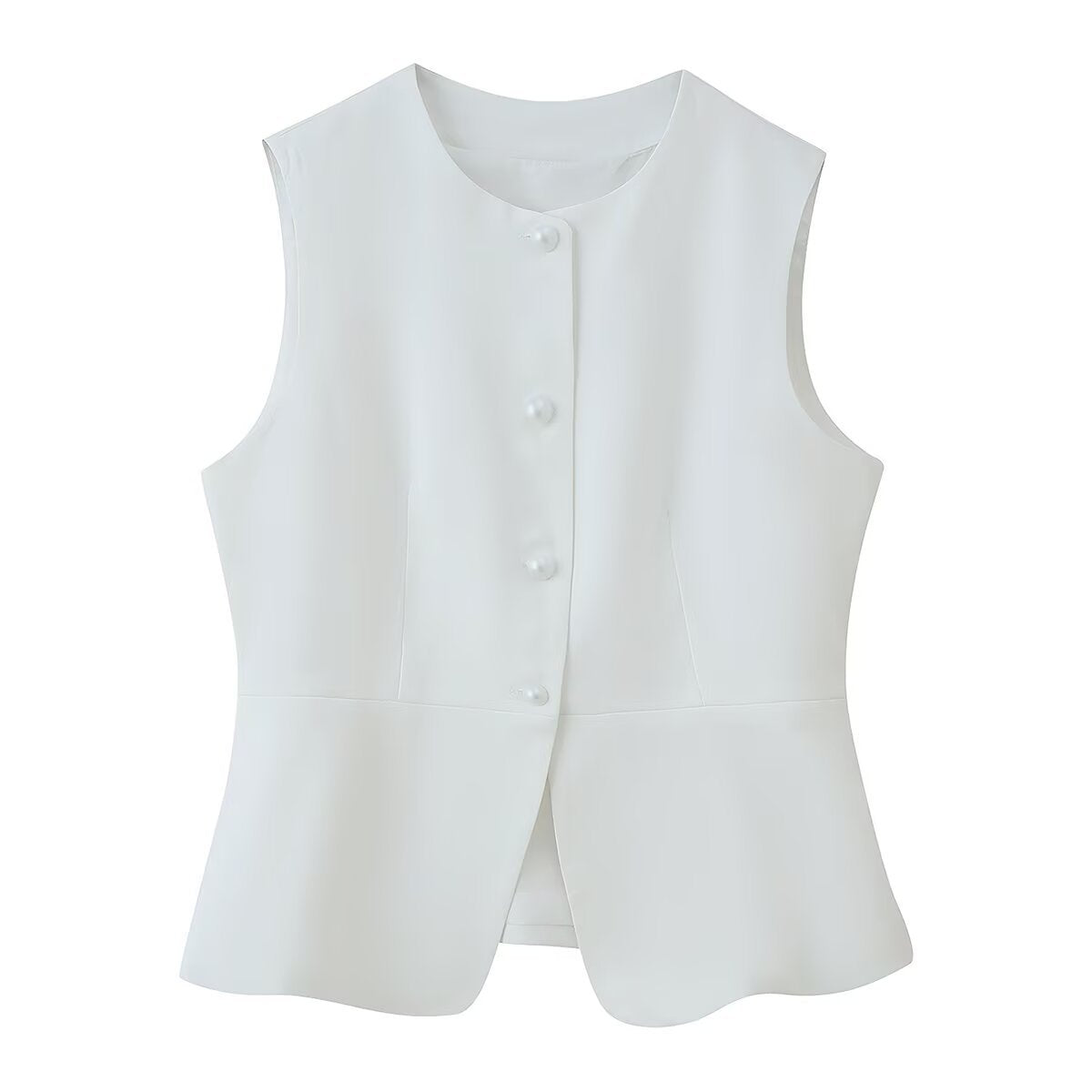 Iris | Sleeveless Button Up Cardigan White Fitted Crew Neck