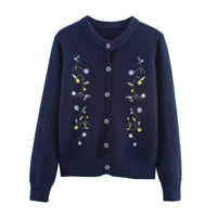 Beatrice | Floral Embroidery Crew Neck Button Front Knit Cardigan