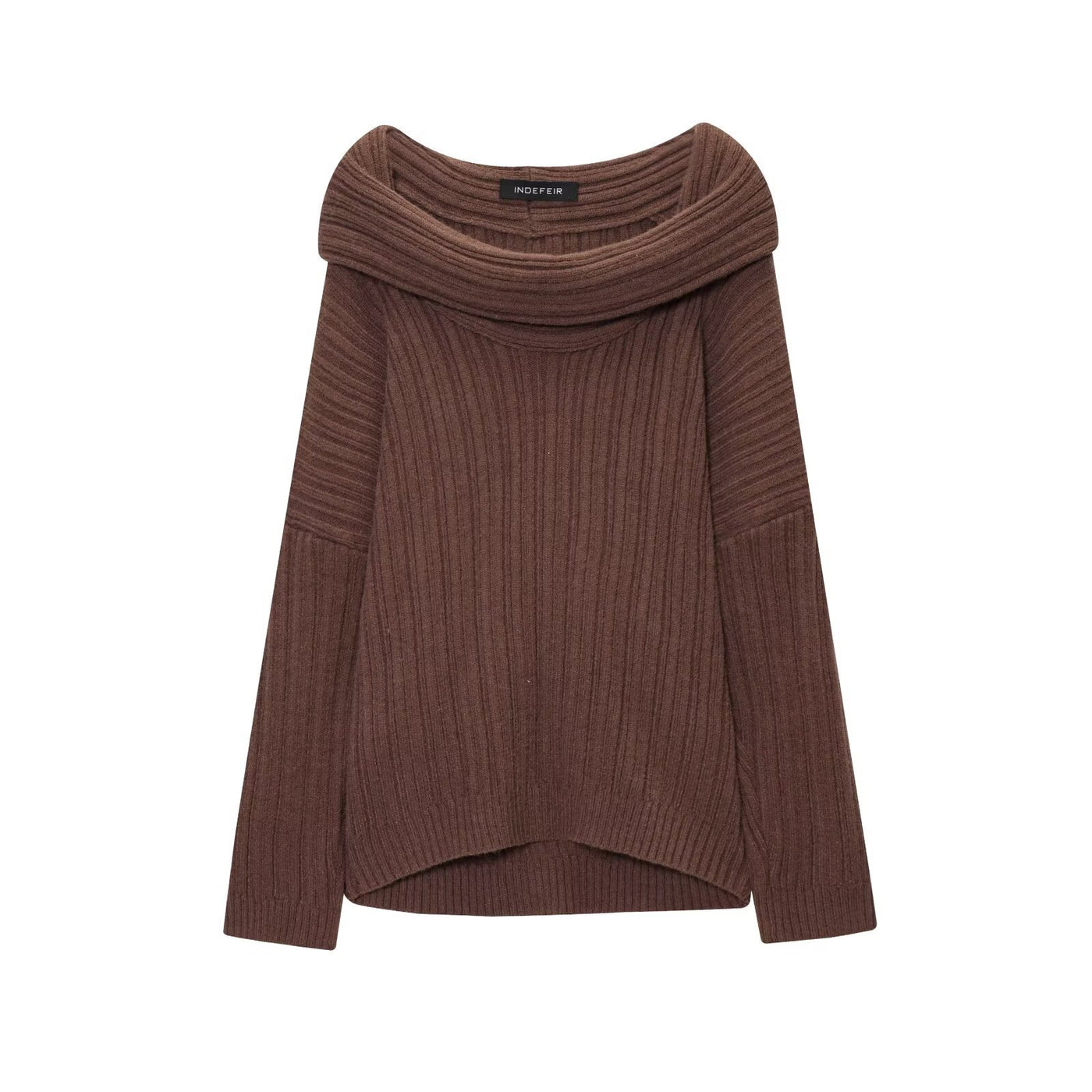 Emilia | Off-Shoulder Ribbed Knit Long Sleeve Relaxed Top