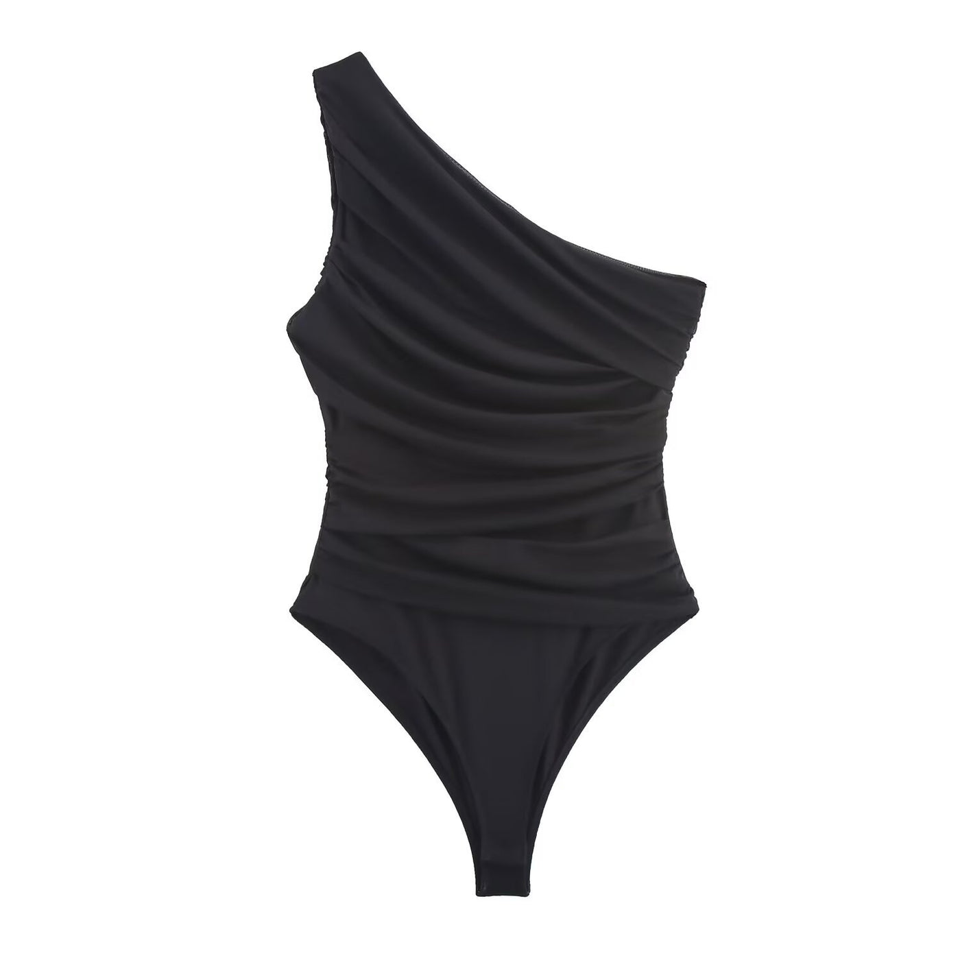 Lara | One-Shoulder Ruched Top in Black, Brown & Blue