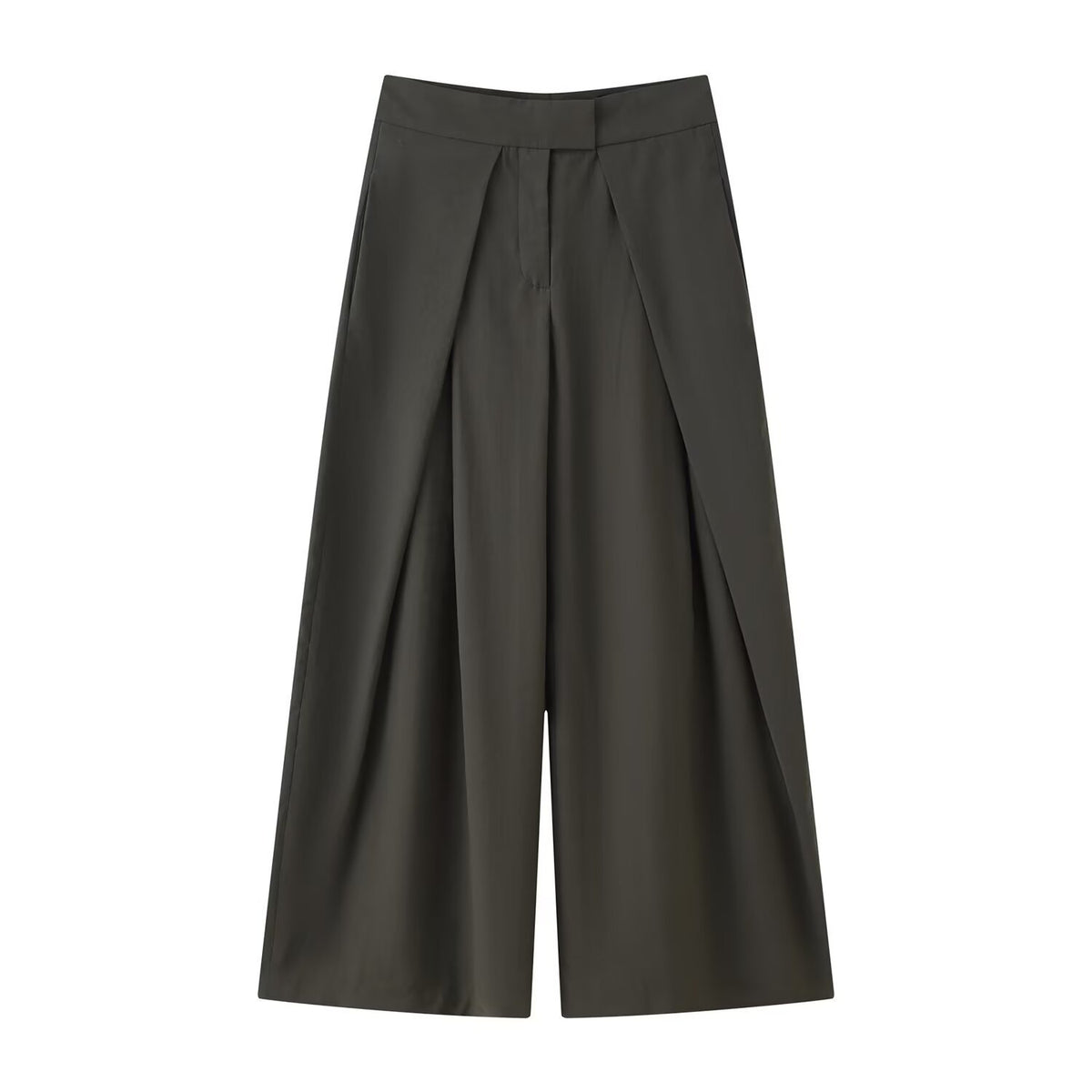 Maya | High-Waist Pleated Wide-Leg Trousers with Layered Front Panel