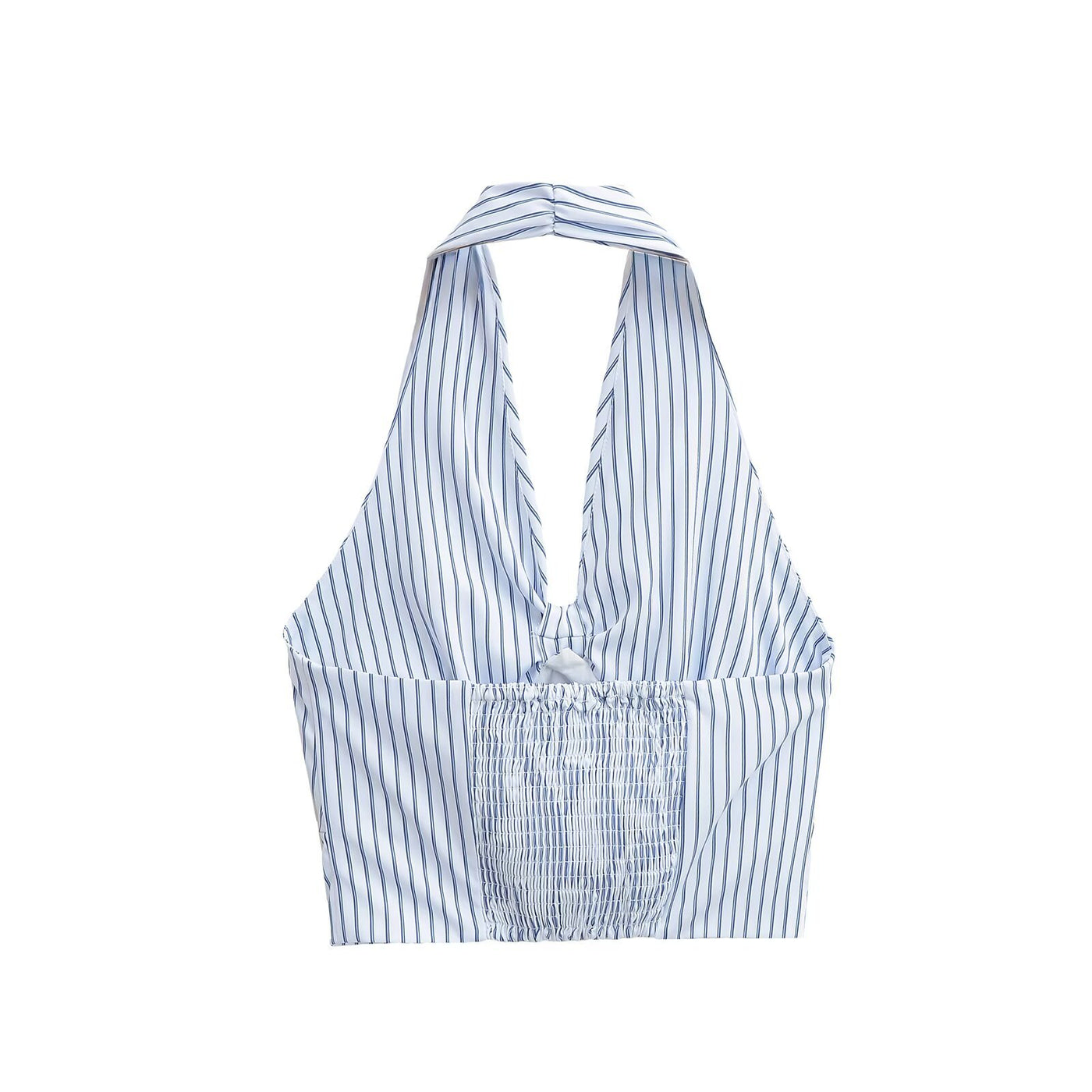 Mollie | Striped Cotton Halter Tie Front Top