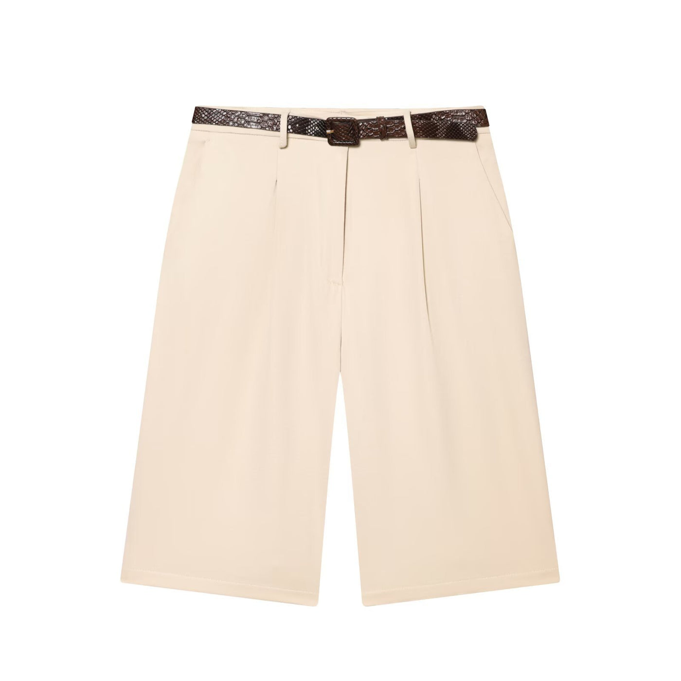 Wren | Pleated High-Waist Tailored Bermuda Shorts with Belt