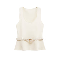 Elise | Peplum Scoop Neck Belted Jersey Top