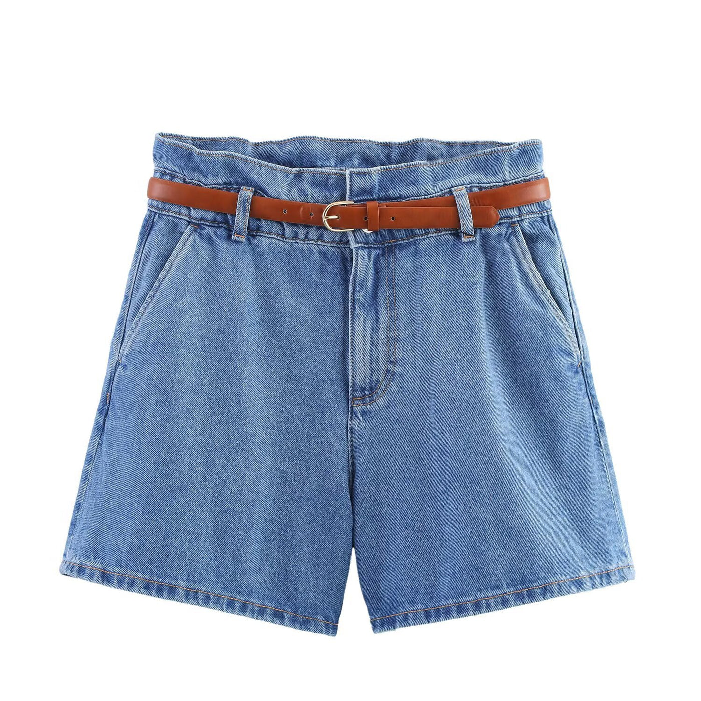 Megan | Paperbag Waist Cotton Shorts with Contrast Belt