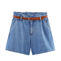 Megan | Paperbag Waist Cotton Shorts with Contrast Belt