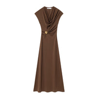 Camilla | Cowl Neck Gold Hardware Maxi Dress