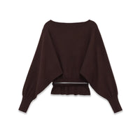 Evie | Boat Neck Balloon Sleeve Gathered Peplum Lightweight Knit Top