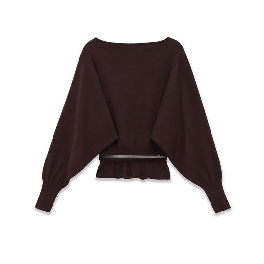 Flora | Smart Casual Peplum Blouse Brown Long Sleeve Belted