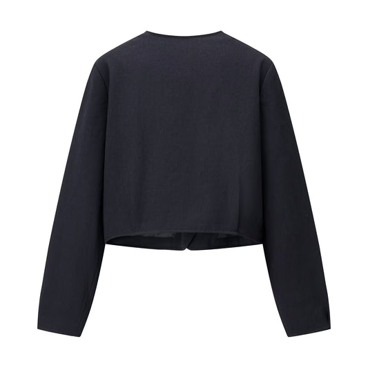 Alma | Casual Cropped Gold Buttons Black Blazer