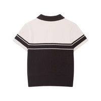 Nina | Colour Block Ribbed Polo Crop Top in Multi