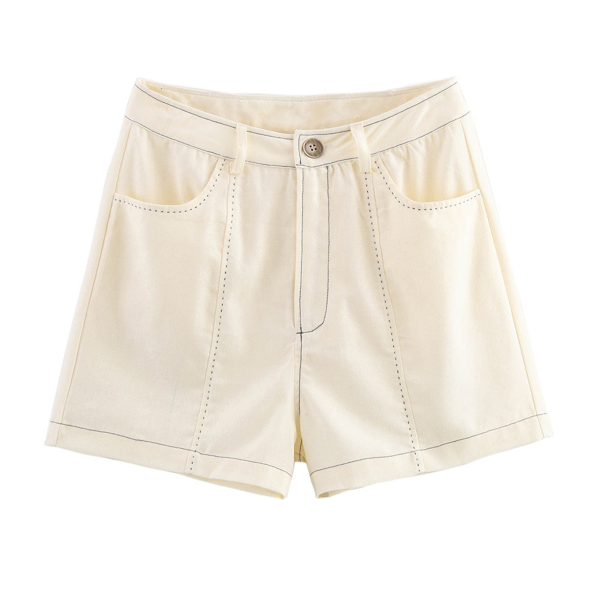 Beatrice | High-Waist Contrast Stitch Cuffed Denim Shorts
