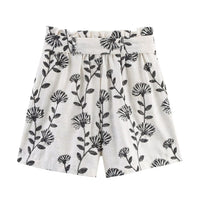 Zoe | Floral Print Paperbag Waist Linen Shorts with Tie Belt