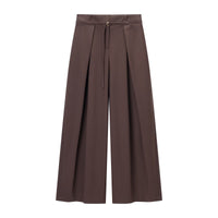 Ivy | High-Waist D-Ring Belt Deep-Pleat Wide-Leg Trousers in Brown