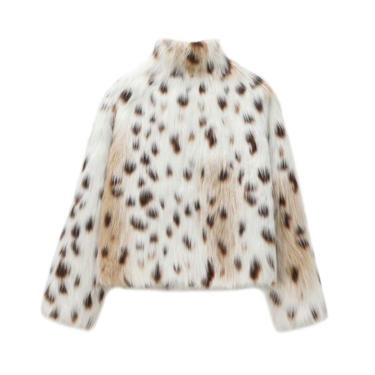 Mila | Elegant Leopard Print Faux Fur Jacket White