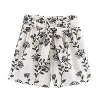 Zoe | Floral Print Paperbag Waist Linen Shorts with Tie Belt