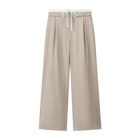 Rosie | Drawstring Pleat-Front Jersey Wide-Leg Trousers with Contrast Waistband