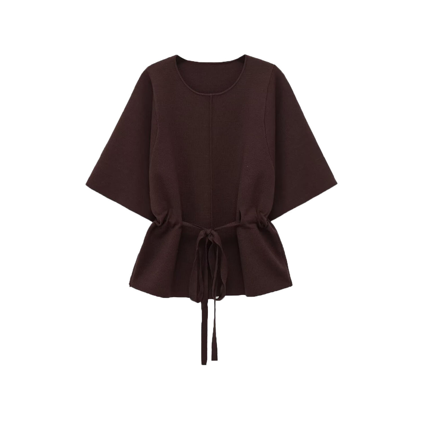 Alice | Drawstring Waist Wide Dolman Sleeve Ribbed Knit Peplum Top