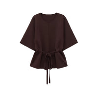 Alice | Drawstring Waist Wide Dolman Sleeve Ribbed Knit Peplum Top