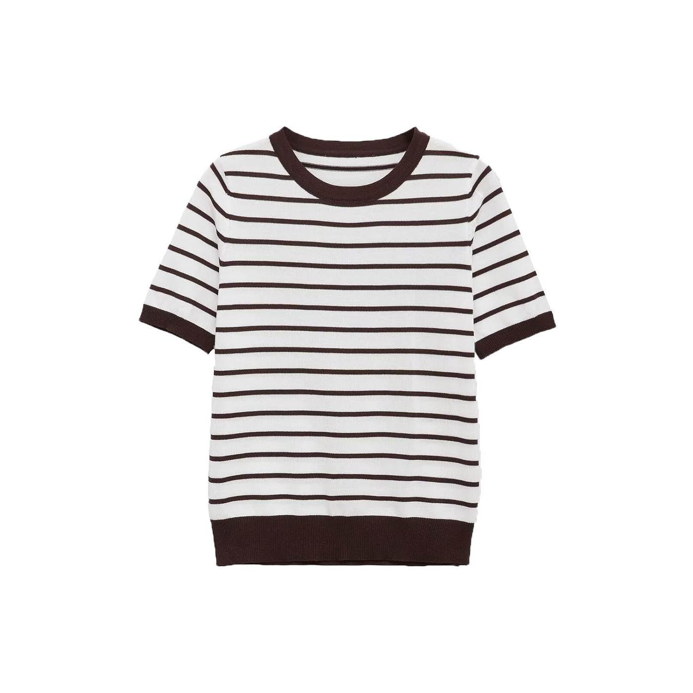 Nora | Black and White Stripe Contrasting Ribbed Trim Fitted Knit Top