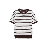 Nora | Black and White Stripe Contrasting Ribbed Trim Fitted Knit Top