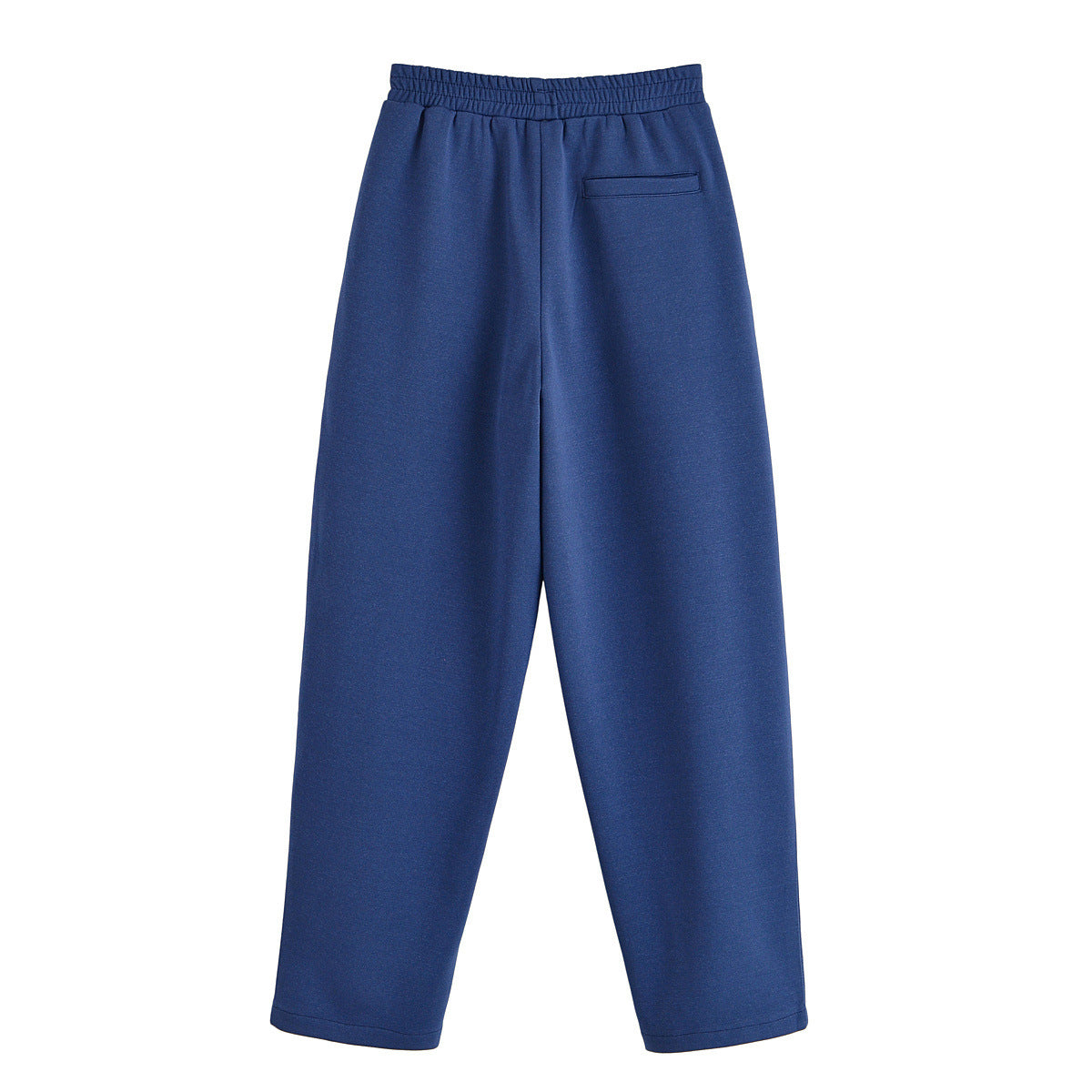 Faye | Elasticated Waist Stitched Pleat Wide-Leg Jersey Trousers in Blue, Brown and Khaki