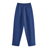 Faye | Elasticated Waist Stitched Pleat Wide-Leg Jersey Trousers in Blue, Brown and Khaki