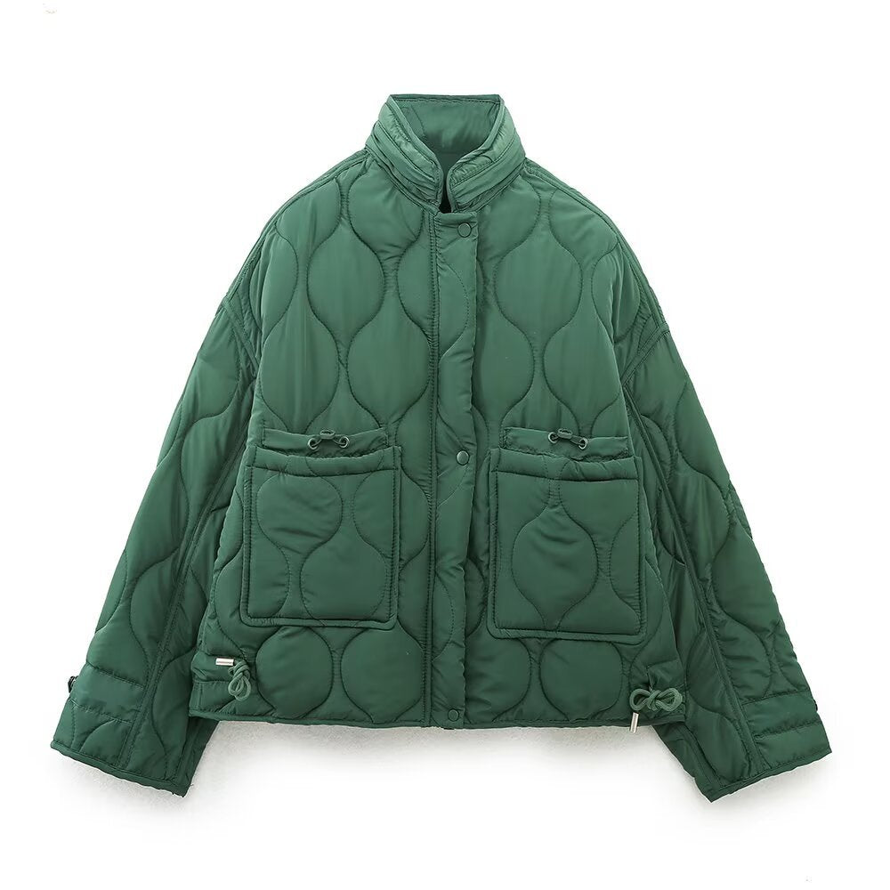 Luisa | Winter Oversized Green Quilted Jacket Padded Cropped