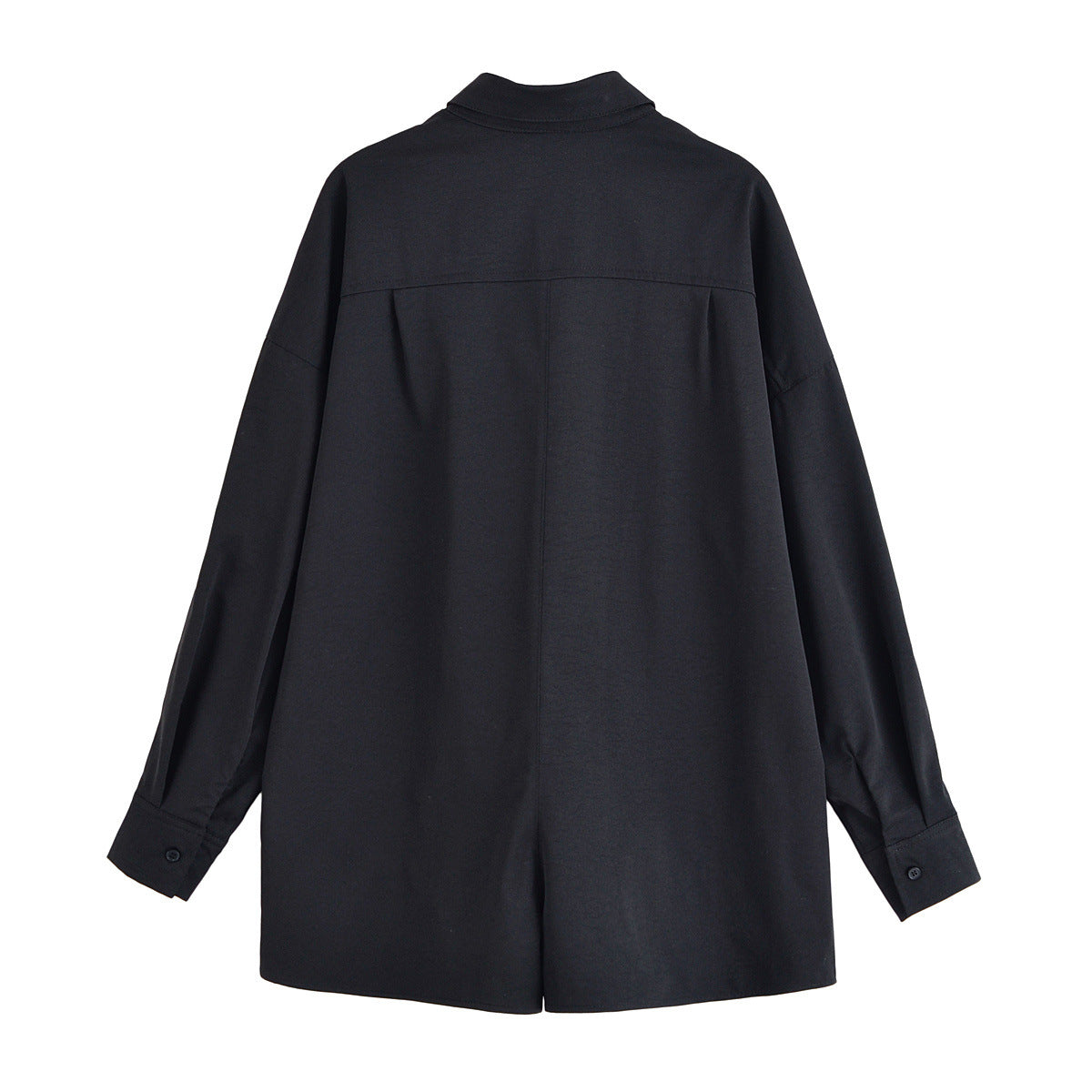 Bea | Casual Utility Button Romper Black Long Sleeve