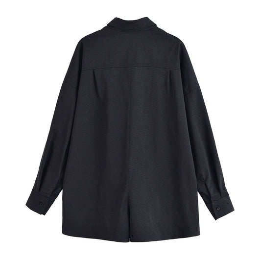 Bea | Casual Utility Button Romper Black Long Sleeve