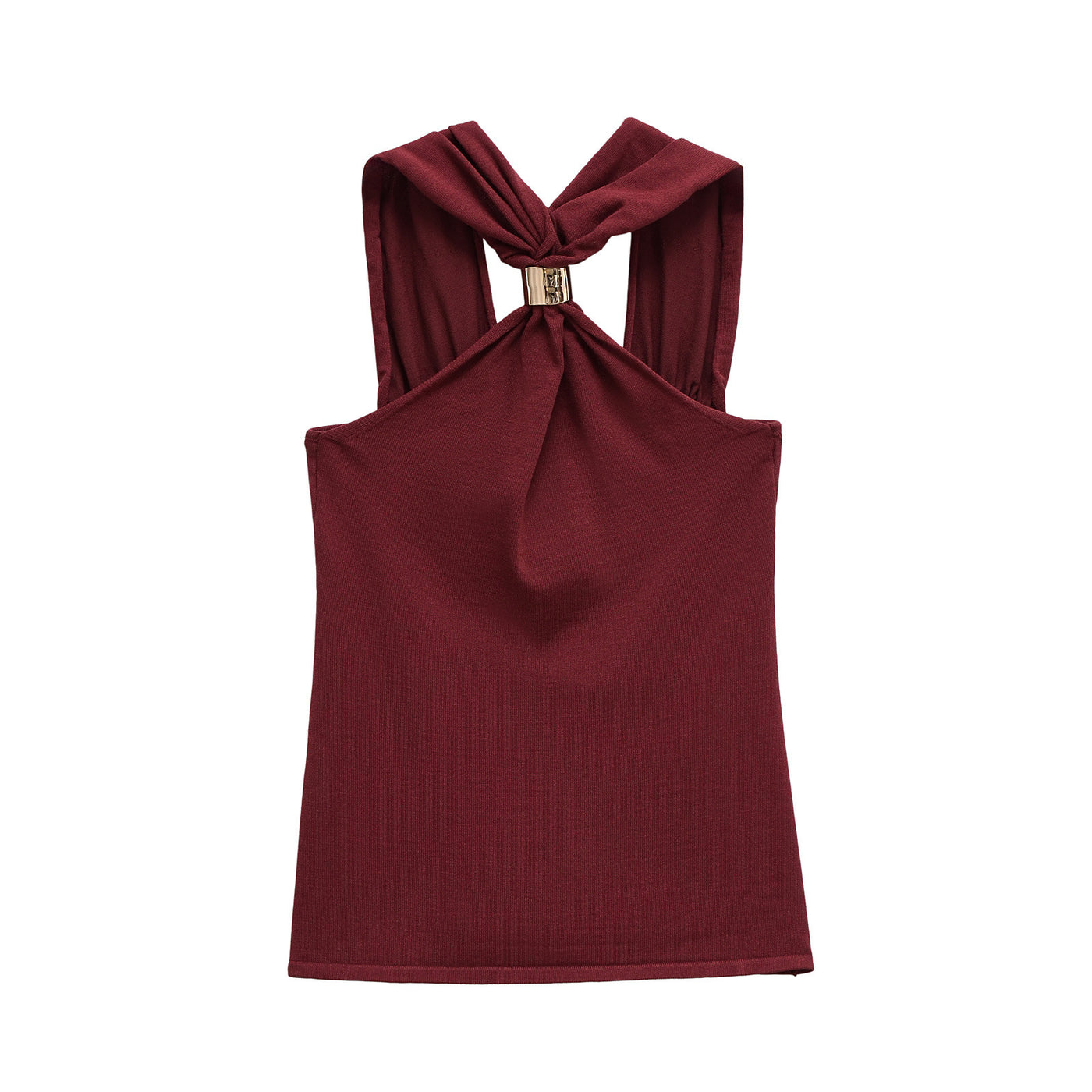 Paige | Twisted Halter Neck Top with Gold Buckle