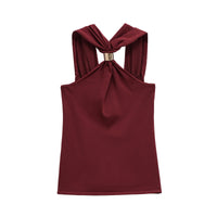 Paige | Twisted Halter Neck Top with Gold Buckle