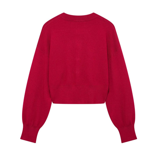 Margot | Coquette Cropped Cardigan Red Heart Buttons Long Sleeve