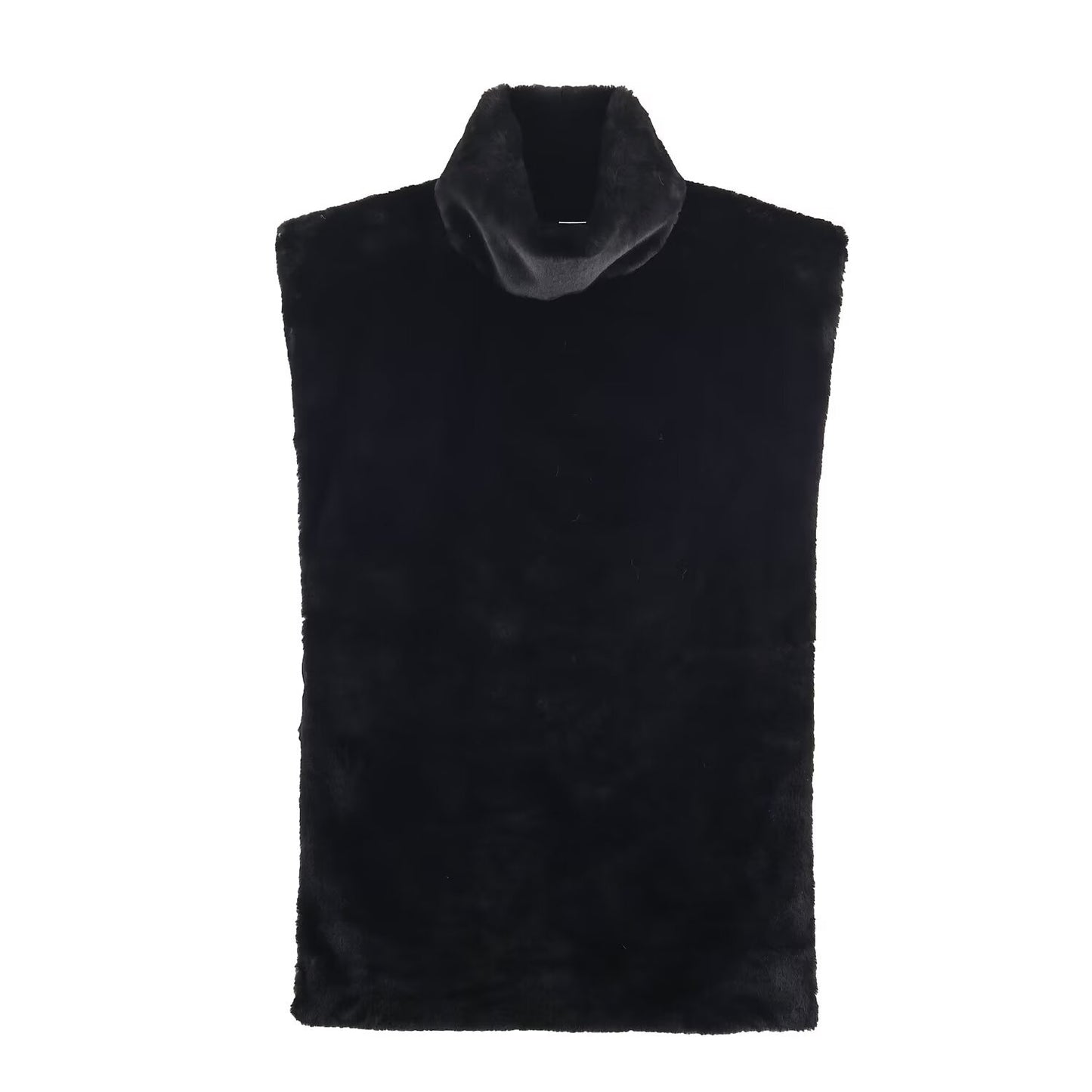 Ada | Winter Faux Fur Sleeveless Vest Black High Neck Fluffy