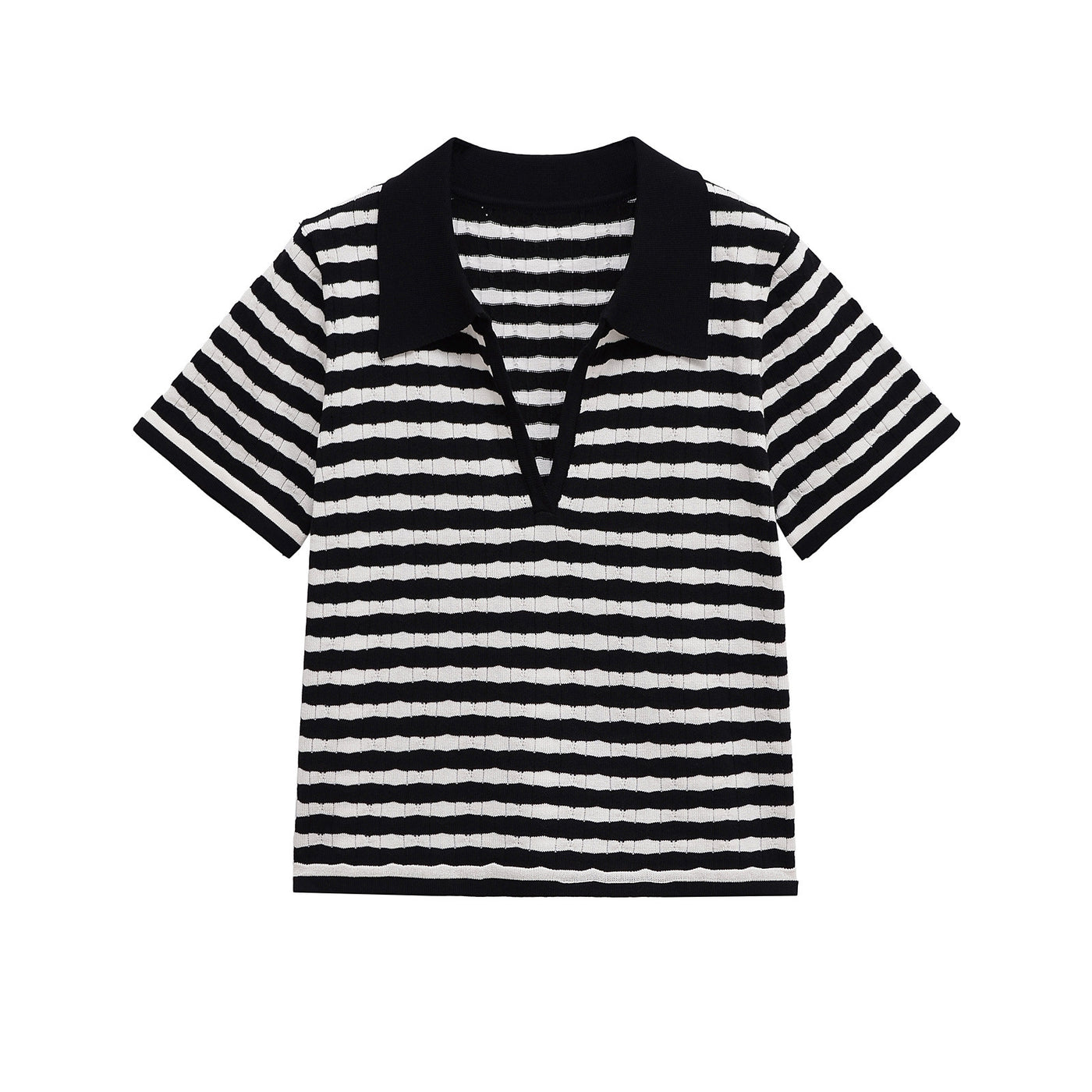 Eliza | Striped Ribbed Knit Polo Top
