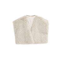 Hazel | Cream Faux Fur V-Neck Sweater Vest