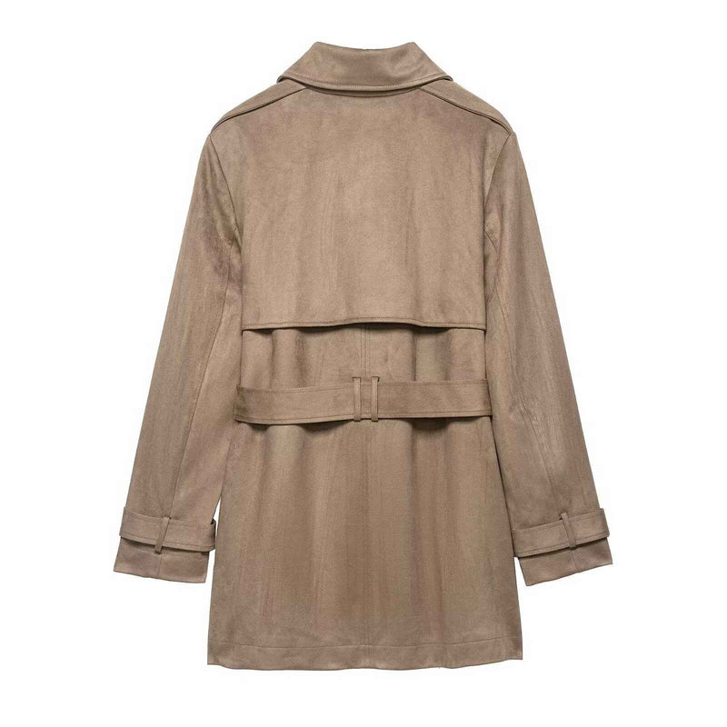 Lola | Casual Suede Trench Coat Beige Long