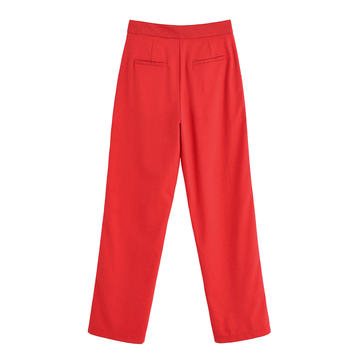 Juliet | Flat Front Seam Pocket Tailored Straight-Leg Trousers in Red and Navy