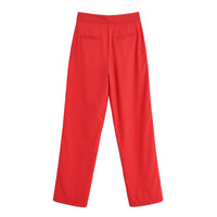 Juliet | Flat Front Seam Pocket Tailored Straight-Leg Trousers in Red and Navy