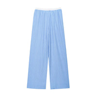 Mary | Stripe Contrast Waistband Button Fly Wide-Leg Cotton Trousers