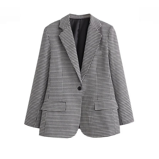 Vera | Plaid Oversized Blazer Black White Double Breasted