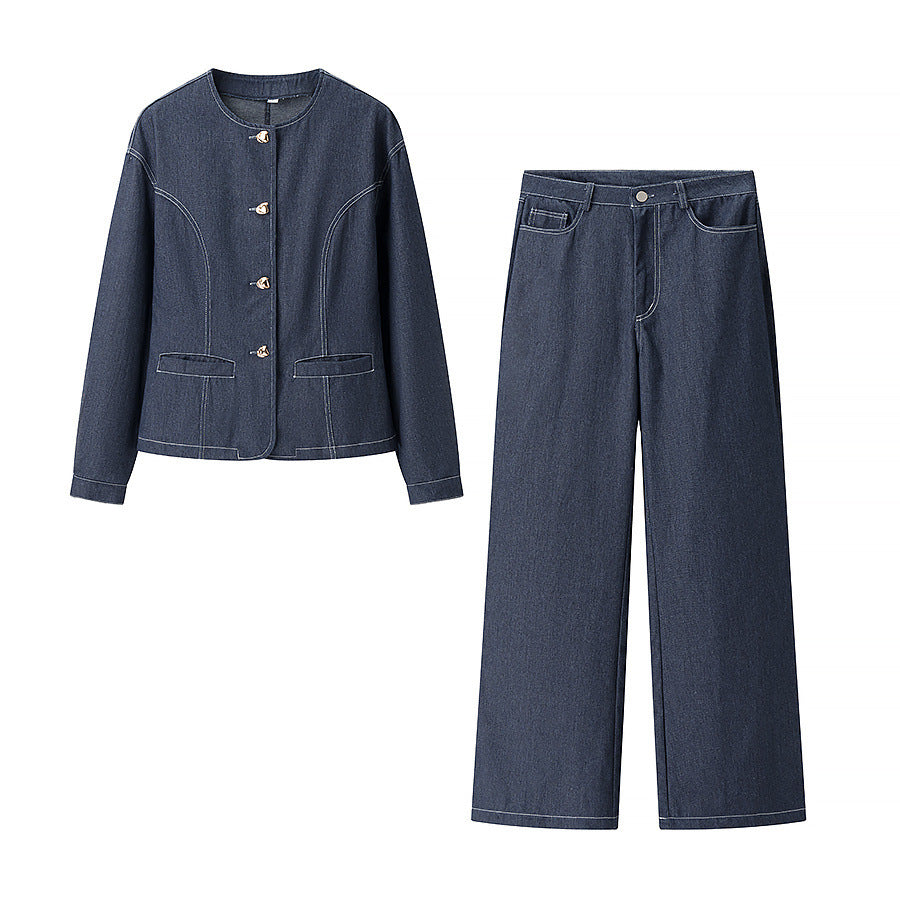 Lola | Dark Wash Denim Jacket Wide Leg Jeans Set