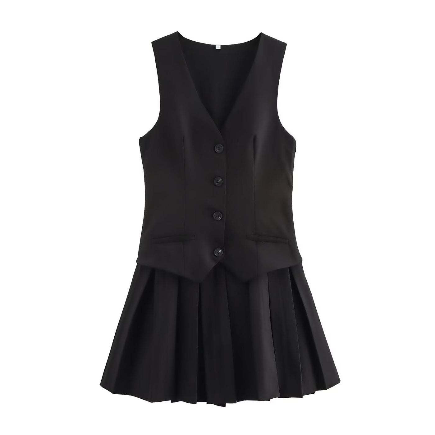 Rebecca | Pinstripe V-Neck Waistcoat and Pleated Mini Skirt Matching Set