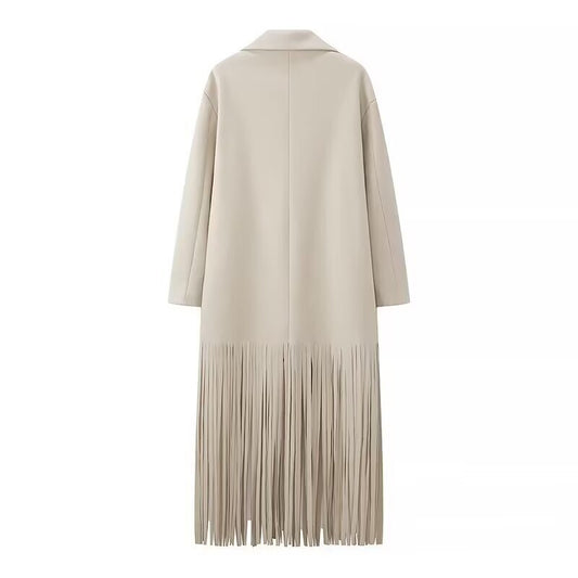 Vera | Longline Blazer Coat Cream Pleated Fringe