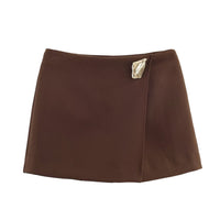 Niamh | Asymmetric Wrap Mini Skirt with Gold Hardware
