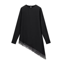 Lydia | Black Satin Lace Trim Tunic Top
