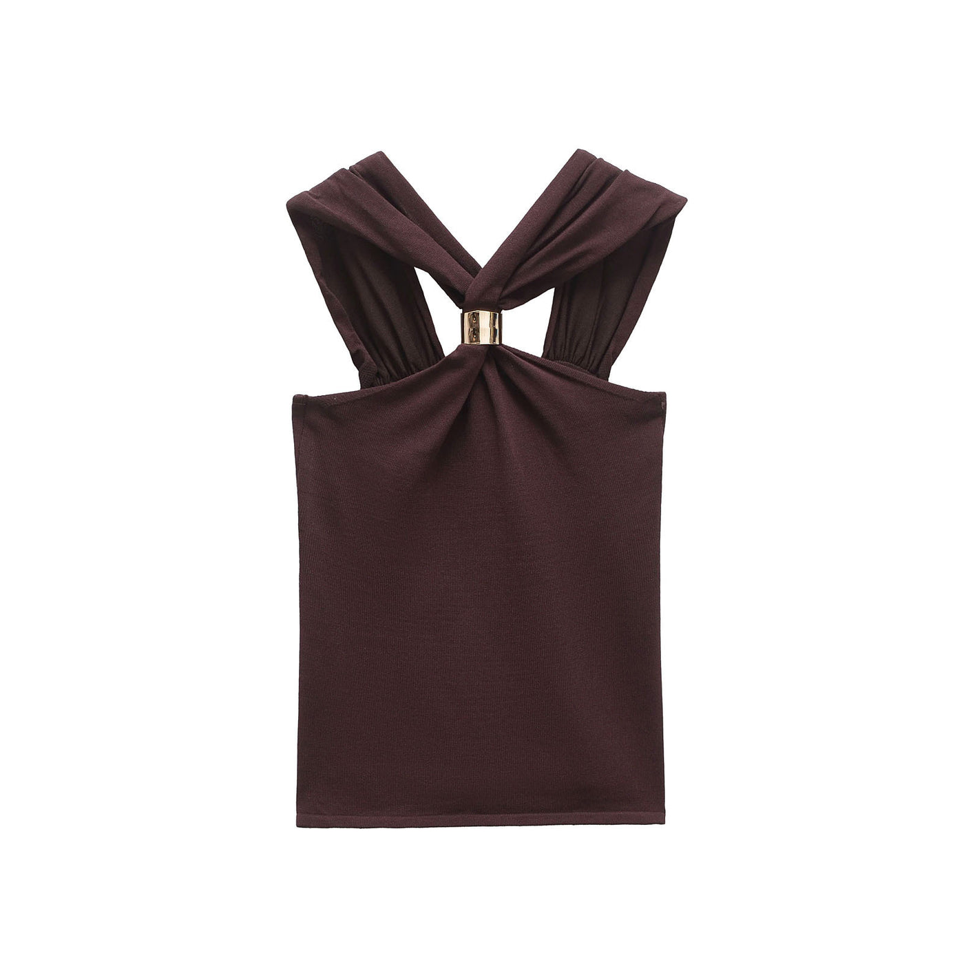 Cecilia | Twisted Halter Neck Gold Hardware Crop Top