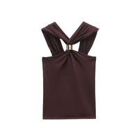 Cecilia | Twisted Halter Neck Gold Hardware Crop Top