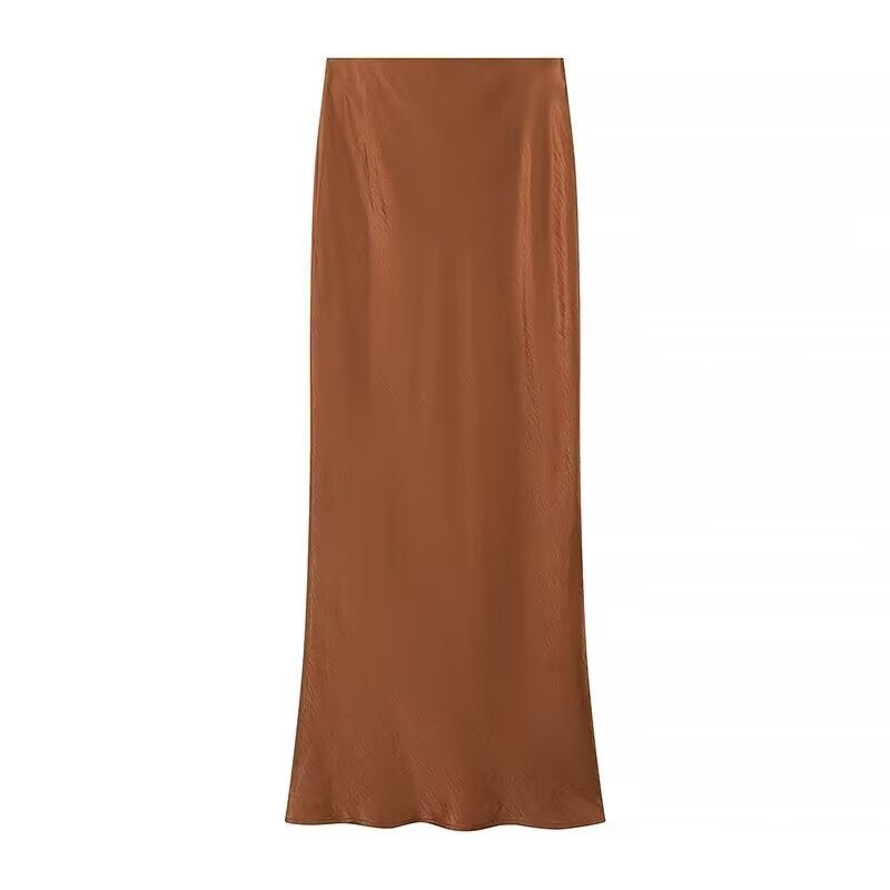 Xena | Elegant Satin Maxi Skirt Brown